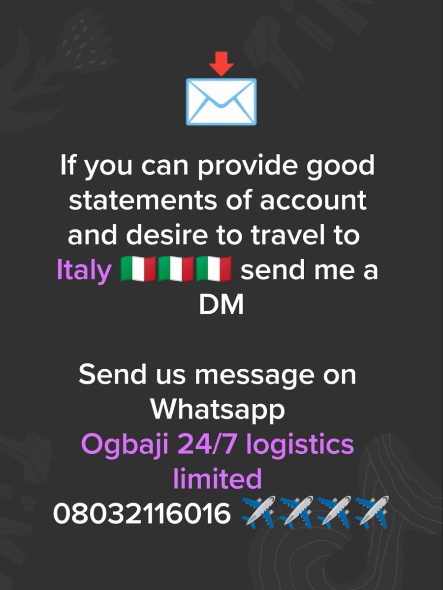 Send us a message on Whatsapp 
Ogbaji 24/7 logistics limited 
08032116016 ✈️✈️✈️✈️
