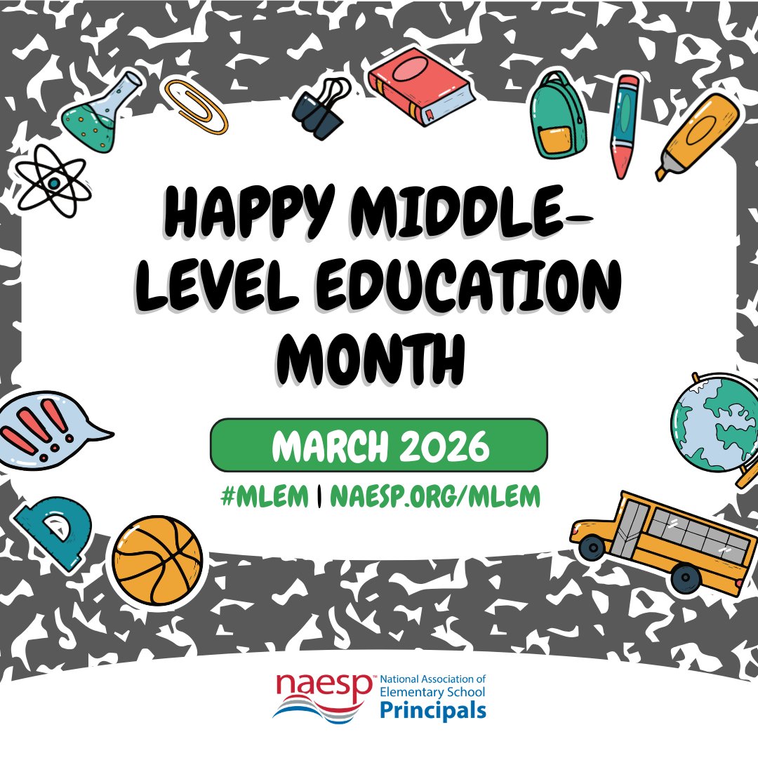 TEPSAtalk's tweet image. #MLEM | March is Middle-Level Education Month! 🎉 We're celebrating the remarkable work of our middle-level #edleaders who shape the academic landscape and social fabric of their schools.

Join @NAESP in celebrating their impact: naesp.org/MLEM
