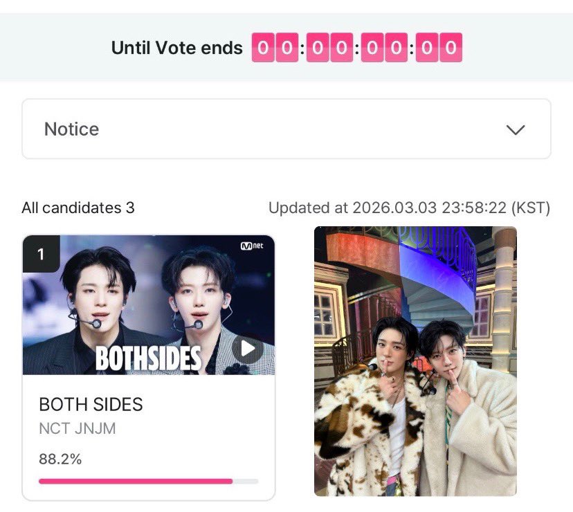 [💌] จบไปแล้วกับการโหวต MONTHLY MCD STAGE และการโหวตผ่านแอป Mnet Plus  ⋆˚ ☆ ݁˖ ★.ᐟ

ถ้วยแรกของ NCT JNJM มาแล้วค่ะ 🌟

♡ เราชนะมาด้วยคะแนน 88.2%

ขอบคุณทุกคนที่แบ่งเวลามาช่วยกัน #โหวตเพื่อเจโน่แจมิน ให้ NCT JNJM ในทุกวันเลยนะคะ อย่างที่บอกมาเสมอว่าพวกเราทุกคนเก่งกันมาก ๆ