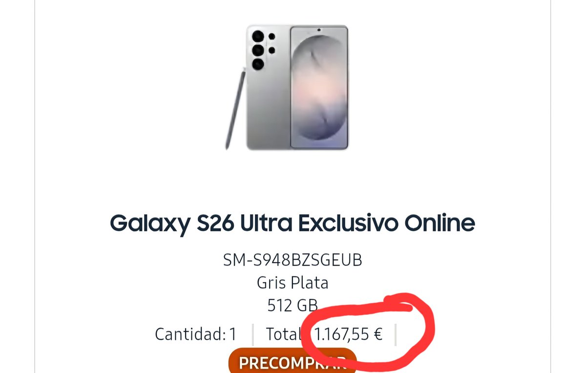 PH5fcb's tweet photo. Muy mala experiencia con Samsung. Ayer compré el Samsung Galaxy S26 Ultra y el código de descuento de 100€ no funcionaba. Hoy sí funciona y el precio es más de 140€ más barato (+50€ trade-in). Soporte dice “los descuentos cambian” Pedido hecho hace menos de 24h @SamsungEspana https://t.co/fLTR9WatNx