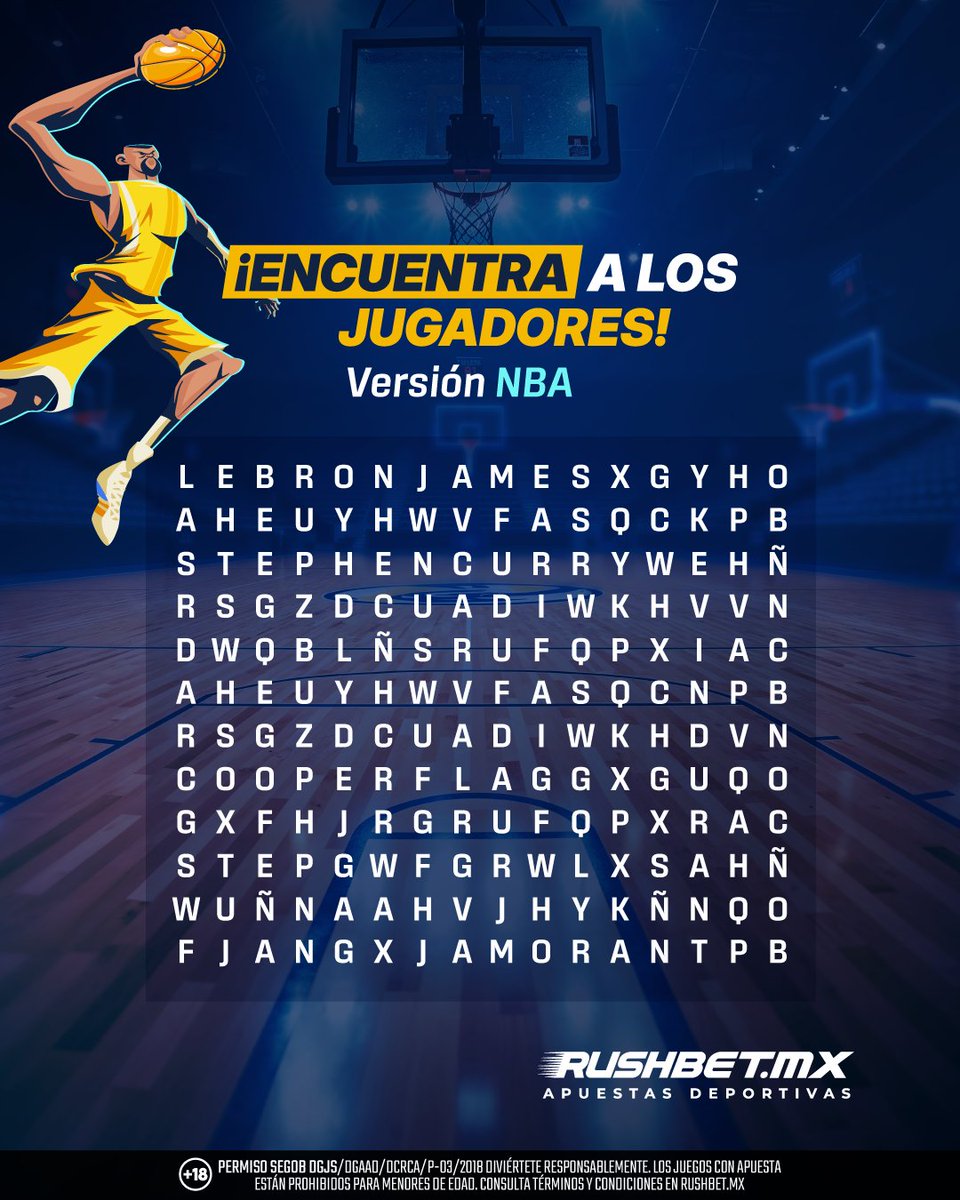¿Listo para el reto NBA? Encuentra a las estrellas ocultas y demuestra tu visión como si estuvieras en la cancha. 🏀🔎 

👉 rushbetmx.onelink.me/oJcJ/0cxuiiy0