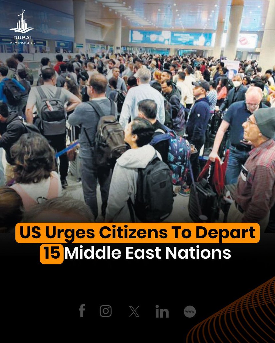 dubaikeyinsight's tweet image. The U.S. State Department has issued a “DEPART NOW” advisory for U.S. citizens in 15 Middle Eastern countries amid rising tensions and safety risks, urging departure via commercial transport and offering emergency assistance contacts.

#USAlert #TravelAdvisory #MiddleEastSafety