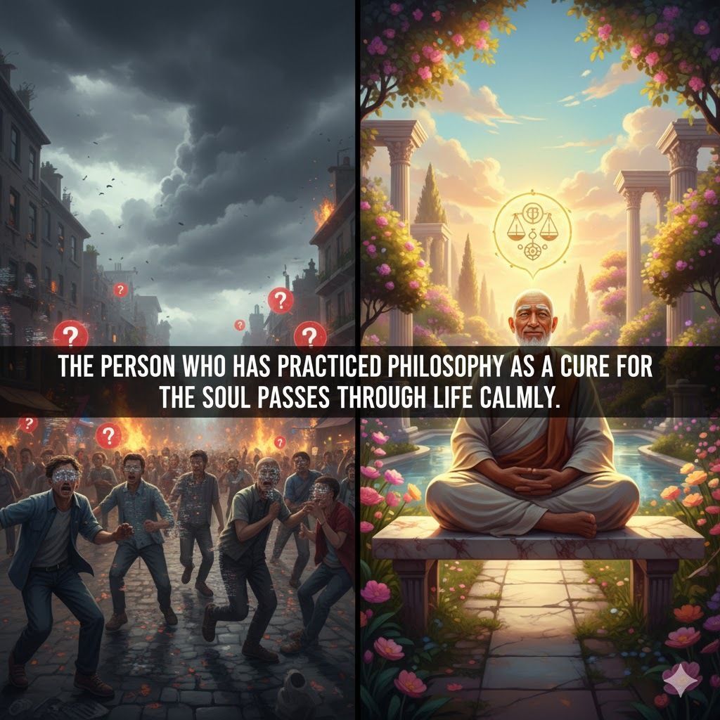 The person who has practiced philosophy as a cure for the soul passes through life calmly.

#Stoicism #InnerPeace #Philosophy #Calm #SoulCare #Tranquility #Wisdom #Quotes #ShareInspireQuotes