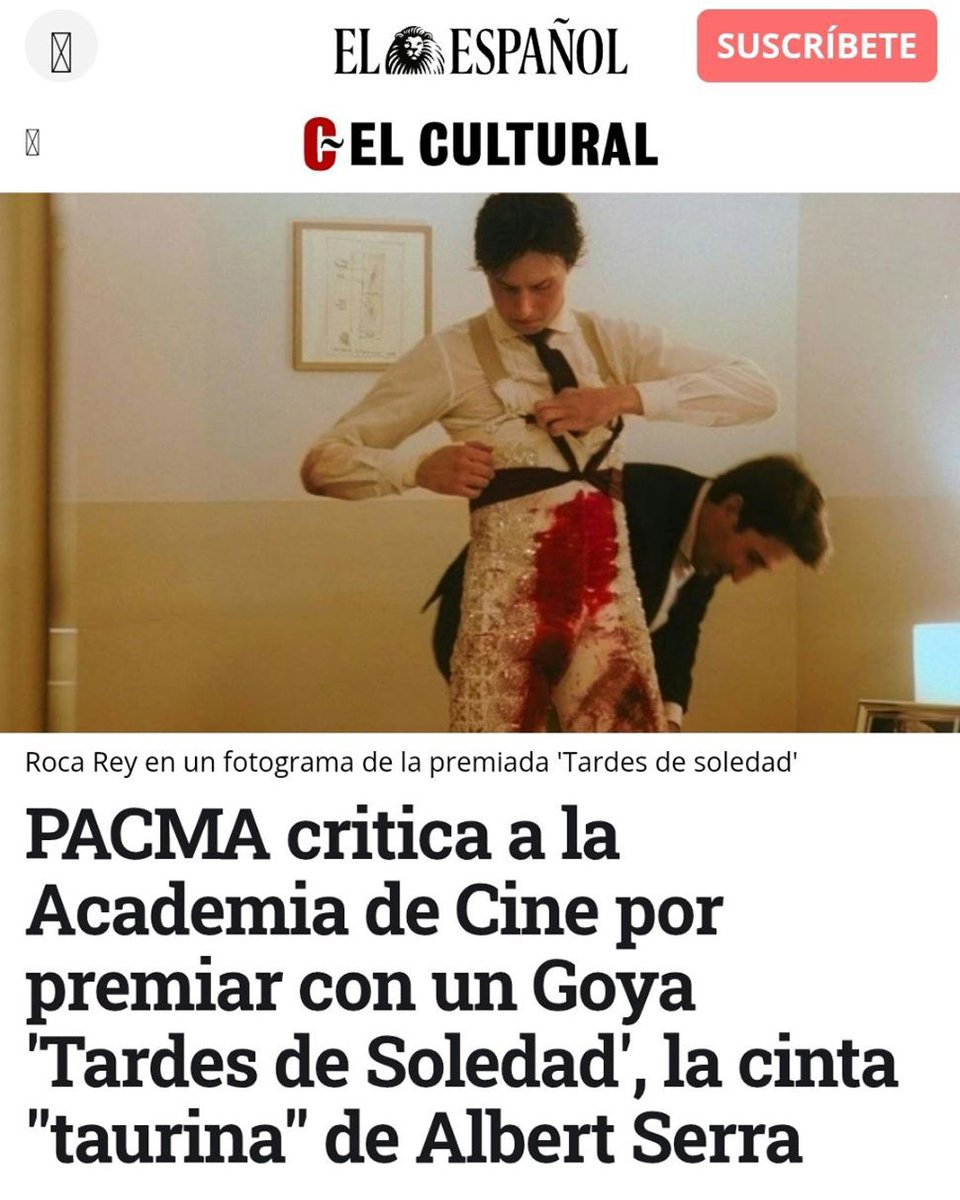 ❌¡Así no, <a href="/Academiadecine/">Academia de Cine</a>!

🚫Desde PACMA rechazamos profundamente la entrega de un Premio Goya a la cruel película documental «Tardes de soledad», que romantiza la violencia y el maltrato hacia los animales y glorifica una tauromaquia que solo supone muerte y sangre.

🩸No todo