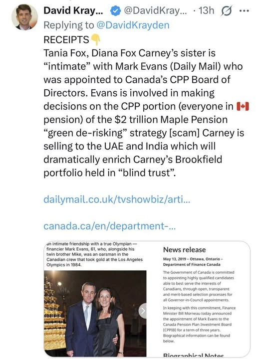 lak_ted's tweet image. How did Carney get 100 Billion out of Canada from the CPP.  Oh yes his brother-in-law is on the Board of Directors!  India is using that money and Carney said it's safe The $ is gone the next question is what excuse will they eventually give Canadians for the money being missing?