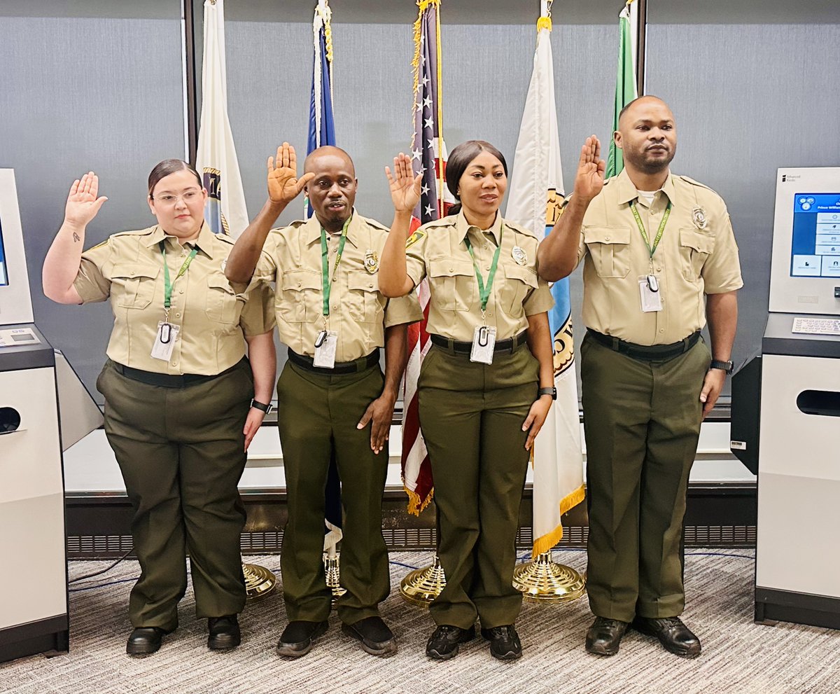 PWCCircuitCourt's tweet photo. Congratulations to A. Boateng, K. Hahomene, F. Palle, and G. Rosario! ✋Thank you for taking your #OathsofOffice as Jail Officers at @PWMRADC. Your commitment to serving our #Community is appreciated. Wishing you all safety and success as you embark on this journey! https://t.co/nhGg8JKfvJ