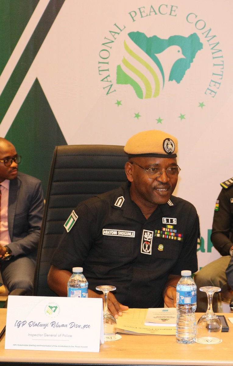YomiShogunle's tweet photo. Proudly, I represented the Inspector-General of Police IGP Olatunji Disu, psc at the Stakeholders Briefing and Presentation of the Annotations to the Peace Accord convened by the National Peace Commission in Abuja, yesterday. 🇳🇬 https://t.co/PkfQMLbyXD