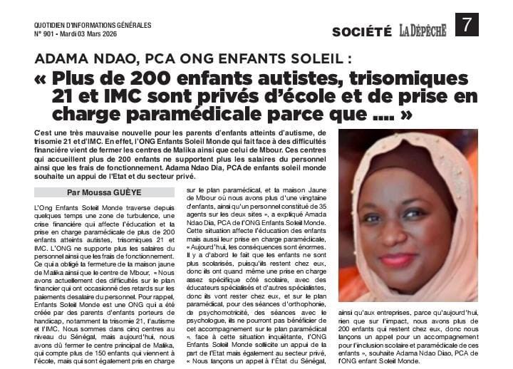 Noo_IDcard's tweet photo. 🚨‼️Les Maisons Jaunes de Malika et Mbour ferment temporairement pour impayés de salaires. 

Plus de 200 enfants autistes, trisomiques 21 et IMC seront privés d’école et de soins paramédicaux à partir du lundi 3 mars.

Les parents restent sans solution pour le moment. Malgré des sollicitations adressées à l’État et aux entreprises, aucune réponse n’a été reçue.

Une cagnotte est ouverte pour soutenir les centres, et un hommage est rendu aux 41 agents pour leur engagement.

Les autres Maisons Jaunes continuent de fonctionner… pour l’instant.

https://t.co/wOyKg8XMLT