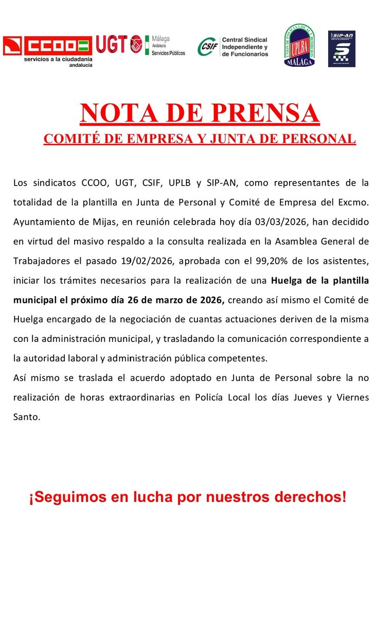 CCOOMijas's tweet photo. Seguimos en la lucha! https://t.co/hsVXTbU8iM