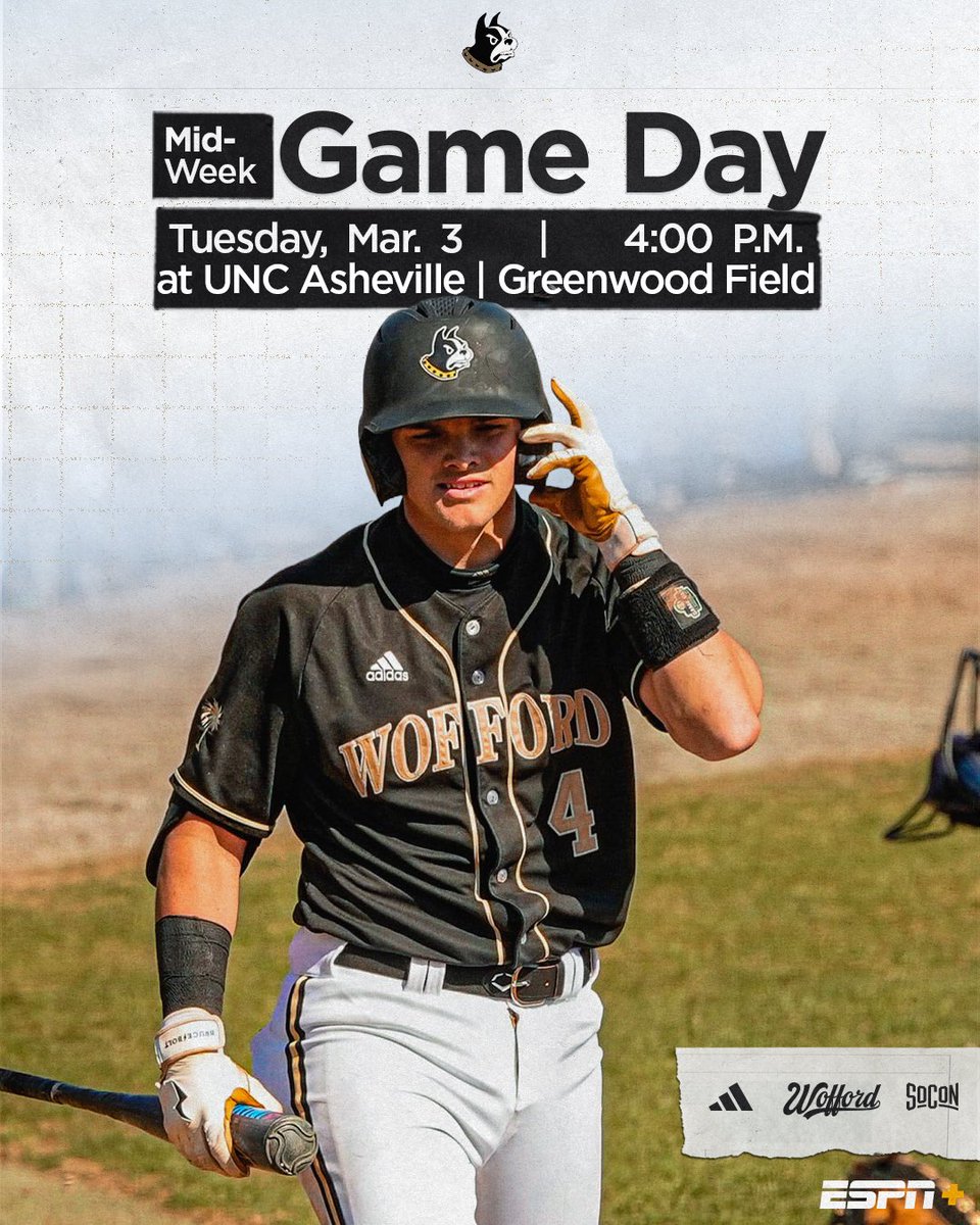 WoffordBaseball's tweet photo. On the Road 🚙🚦

🆚 UNC-Asheville
🏟️Greenwood Field 
⏰4:00 PM
📍Asheville, N.C.
📺ESPN +

#ConquerandPrevail #ForTheW https://t.co/SwAhB2Ydhp
