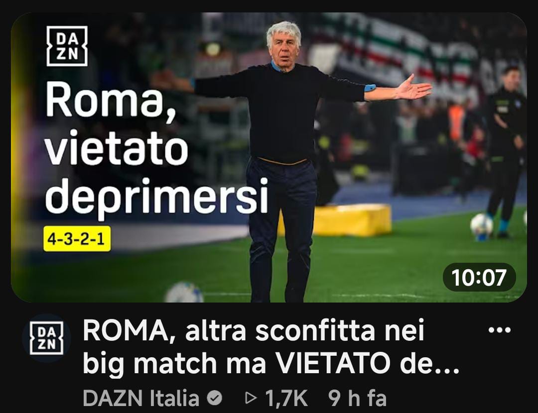 Da 9 ore così e non correggono perché evidentemente era quello che speravano. O semplicemente sono stati tratti in inganno dall'esultanza degli apolidi, che sembrava avessero vinto la Champions League? 🤔
<a href="/DAZN_IT/">DAZN Italia</a>
Forza Roma, juve merda