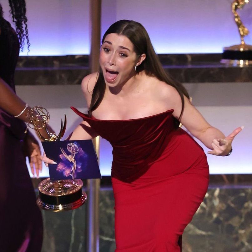 That iconic photo of Cristin Milioti celebrating her first-ever Emmy win for Outstanding Lead Actress in a Limited Series for her role as Sofia Falcone in The Penguin