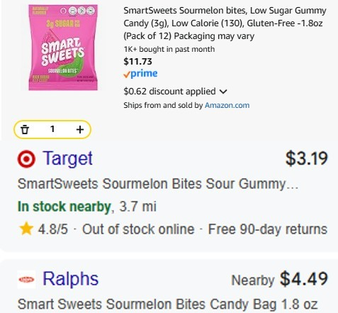 Pricerrors's tweet photo. Possible Amazon Listing Error on Smart Sweets Candy 

Pack of 12 for $11.73  w/ Sub &amp; Save  

For reference 1 Pack is selling for $3+ at Target &amp; Ralphs

https://t.co/l9l2cQ7lNA #ad https://t.co/XjCyQa63XC