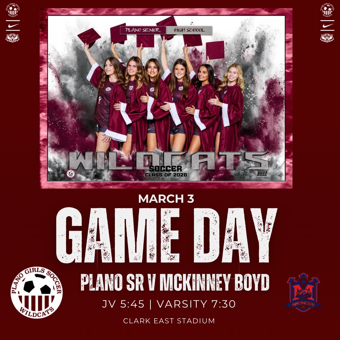 Plano_Wildcats's tweet photo. π: SENIOR NIGHT!!!!! π
Come out tonight and celebrate our SENIORS - Riley, Blaire, Gracie, Lainey, Marlie and Kahlie!!!
π Tuesday, 3/3
β° JV 5:45 | Varsity 7:30
ποΈ Clark East Stadium
Come support your Wildcats and help bring home a victory on Senior Night!!
#beatboyd https://t.co/zp20zAj6wU