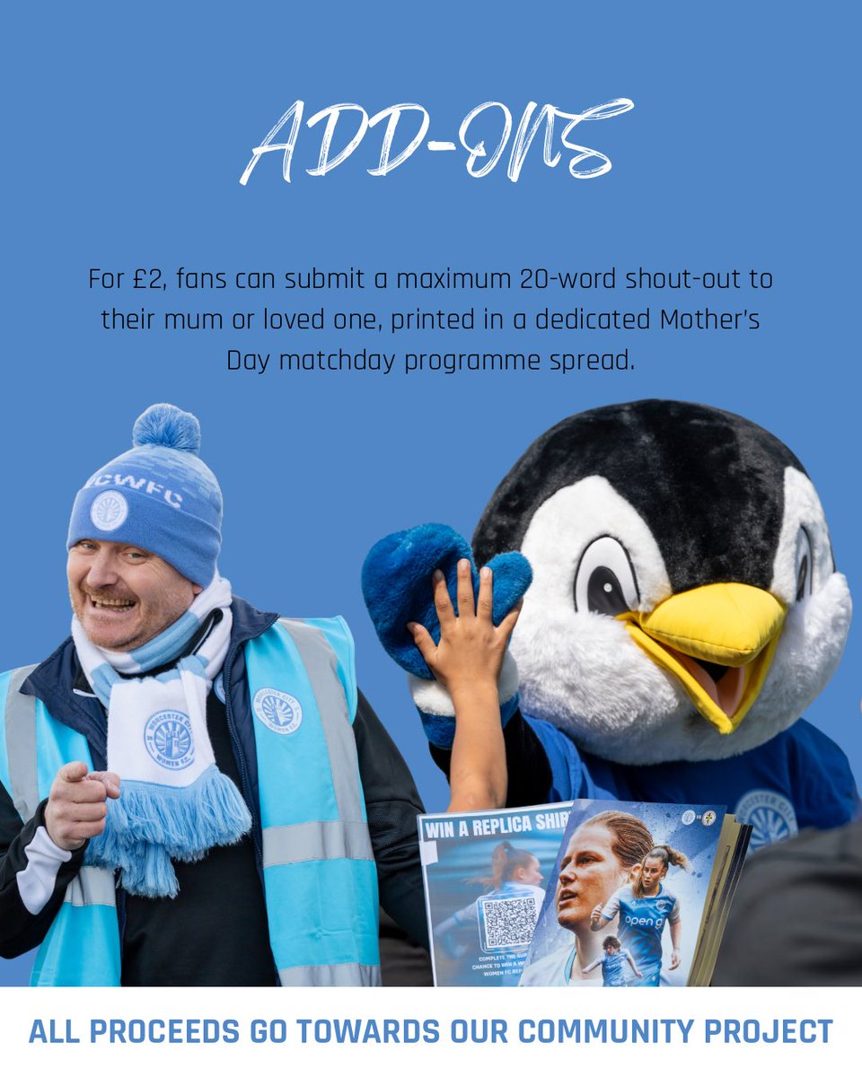 CELEBRATE MOTHER’S DAY - THE WCWFC WAY🩵🤍

Join us at Sixways Stadium for our <a href="/WorcsFA/">Worcestershire FA ⚽</a> Sunday Women’s Cup Semi-Final on Sunday 15 March, an afternoon of football and celebrating the special women in your lives.

✨ Lunch + Match Ticket
💛 VIP Upgrade Available
🎟 From £16.95