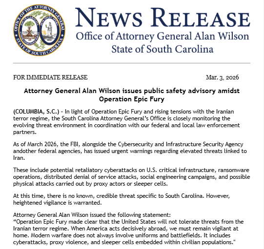 South Carolina Attorney General's Office tweet media