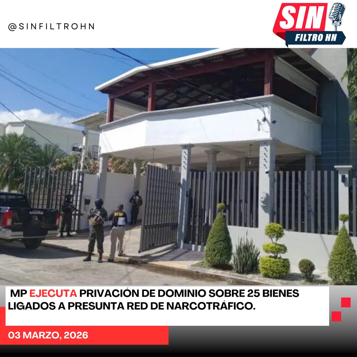 sinfiltrohns's tweet image. 🛑 Autoridades ejecutan privación de dominio sobre 25 bienes vinculados a presunta red de narcotráfico ligada a decomiso de 2.8 toneladas de cocaína en 2024. 

LEER:sinfiltrohn-noticias.com/mp-ejecuta-pri…

#MinisterioPúblico #ATIC #FESCCO