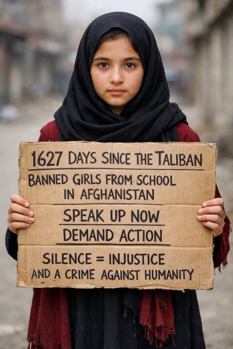 Cela fait 1627 jours que les filles Afghanes sont privées d'école par les talibans. Si cela se produisait ailleurs, il y aurait des sanctions, des sommets, des discours. Au lieu de cela, le silence.
#Educationisahumanright #CrimeAgainstHumanity
<a href="/NasimiShabnam/">Shabnam Nasimi</a>