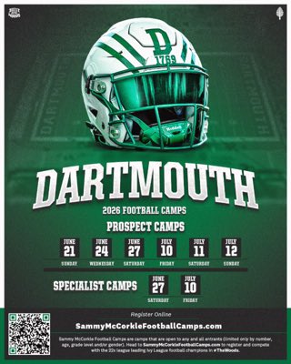 CZug27's tweet photo. Thank you @dartmouthFTBL for the camp invite. I look forward to learning more &amp; showcasing my talent @arlenharrissr @footballths #TheWoods #GoBigGreen #LeadThePack #C4L #RecruitTLand https://t.co/bxb8n70zUU