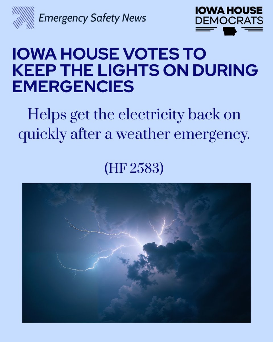 In a weather emergency, restoring power quickly can be the difference between safety and serious risk for Iowa families. Yesterday, I voted to make sure that Iowans can keep the lights on.