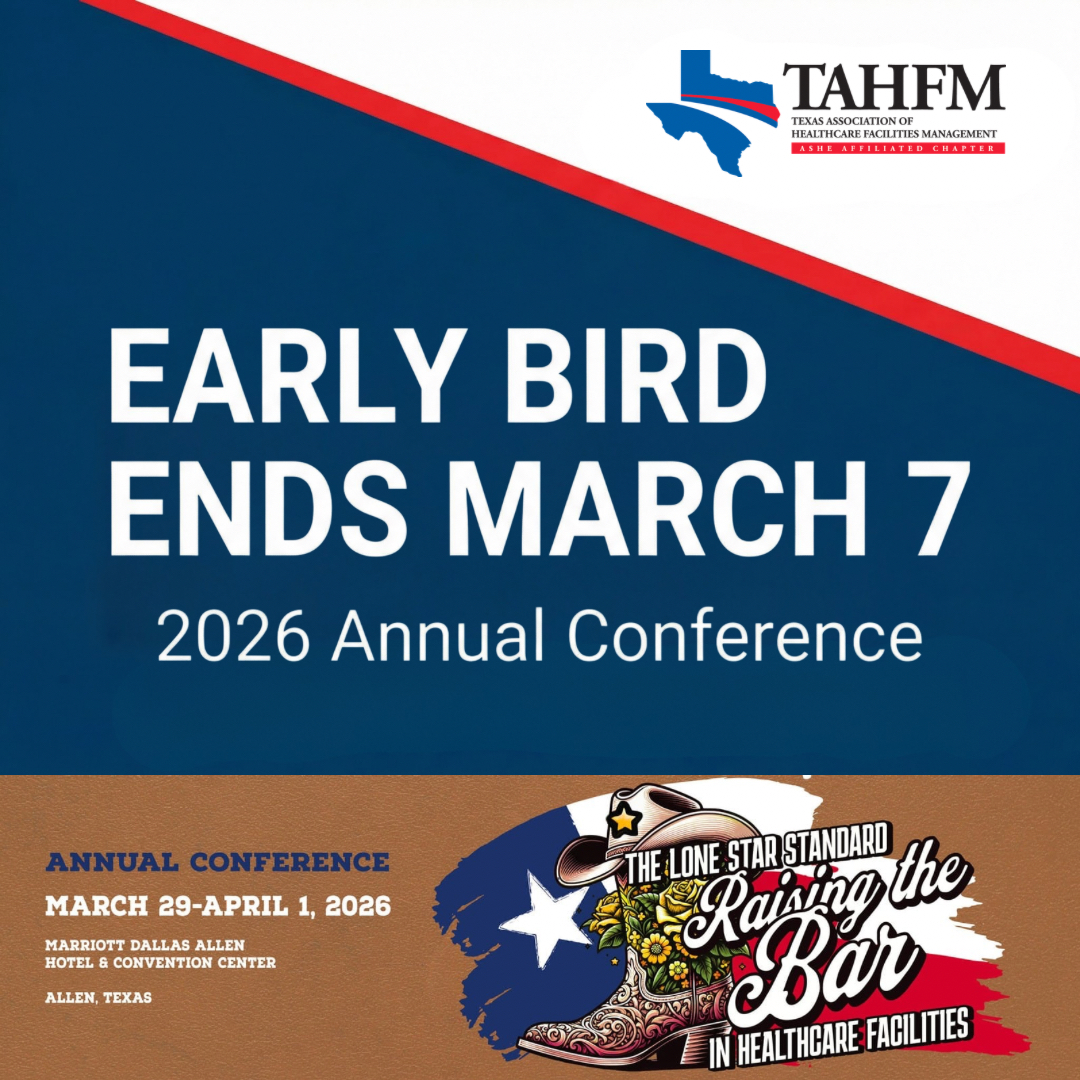 ⏰ Early Bird ends March 7! Join us at the TAHFM 2026 Annual Conference, March 29-April 1 in Dallas. Four days of learning, networking &amp; innovation for healthcare facility professionals. Save now &amp; invest in your career!

tahfm.org/page/ac2026reg…