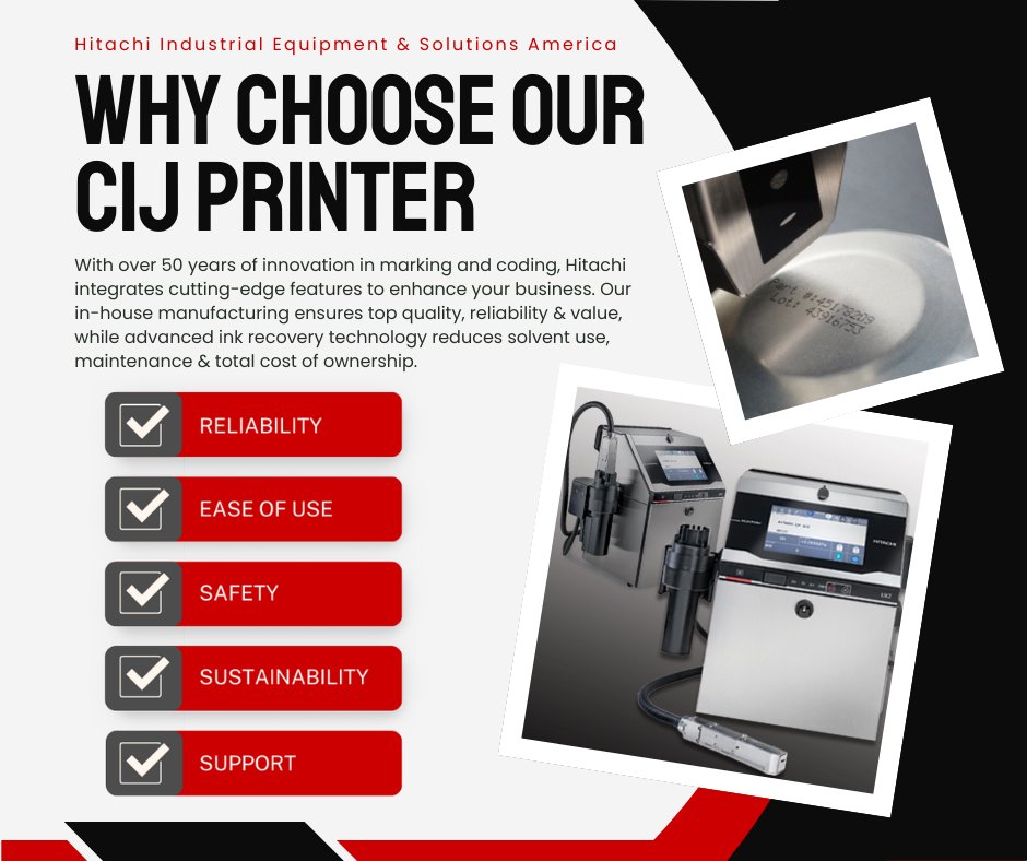 HitachiIndEquip's tweet photo. Experience why Hitachi CIJ printers set the benchmark for excellence in industrial marking and coding solutions >>> https://t.co/mpzC9YLmPg

#MarkingAndCoding #HitachiMarkingSolutions #HitachiCodingSolutions #HitachiKnowledge #InkjetPrinting #UX2 https://t.co/oJynzBQeoN
