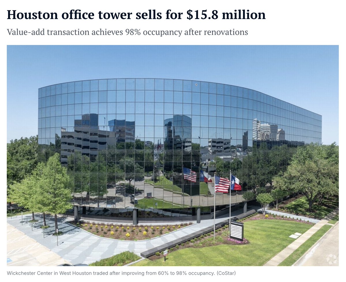 A private investor purchased the six-story Wickchester Center in West Houston for $15.8 million, or about $143 psf.

•  110,181 SF | 98% leased.
•  Located at 12012 Wickchester Lane

The seller, Woodside Capital Partners, bought the building in 2023 when it was 60% occupied.