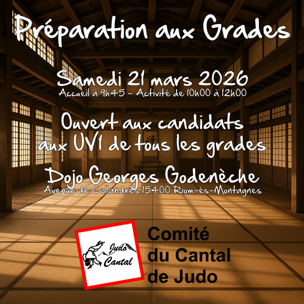 judocantal's tweet photo. Le @judocantal vous donne rendez-vous le samedi 21 mars 2026 pour le troisième stage de préparation aux grades de la saison qui aura lieu à #Riom-ès-Montagnes.
Inscriptions via l'extranet @francejudo.
#JudoCantal #MeilleursEnsemble #FierdEtreJudoka https://t.co/46O0f6zUf6