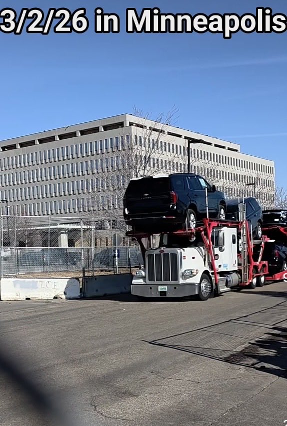 This is a whole tractor trailer full of Brand new Chevy Tahoes being brought to the Whipple building in Minneapolis! Do you realize how much money we the taxpayers are paying for these vehicles on a daily basis! These aren’t just baseline vehicles they’re the top of the line!