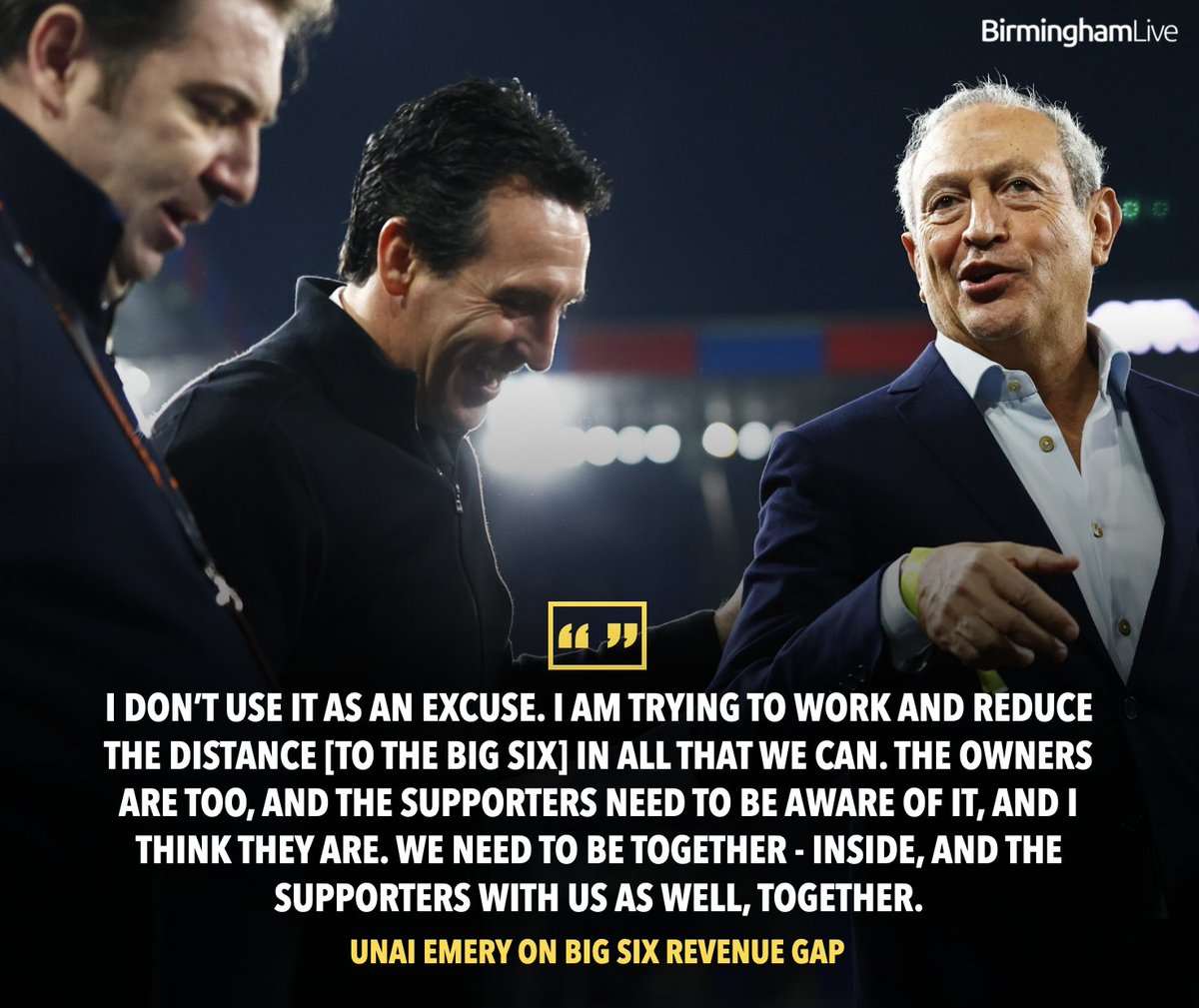 Asked Unai Emery whether he - like I suspect many of us - has grown tired of discussions about revenue, finance, and spreadsheets in football, as Aston Villa try to close the gap with the PL's commercially big six clubs.

#AVFC