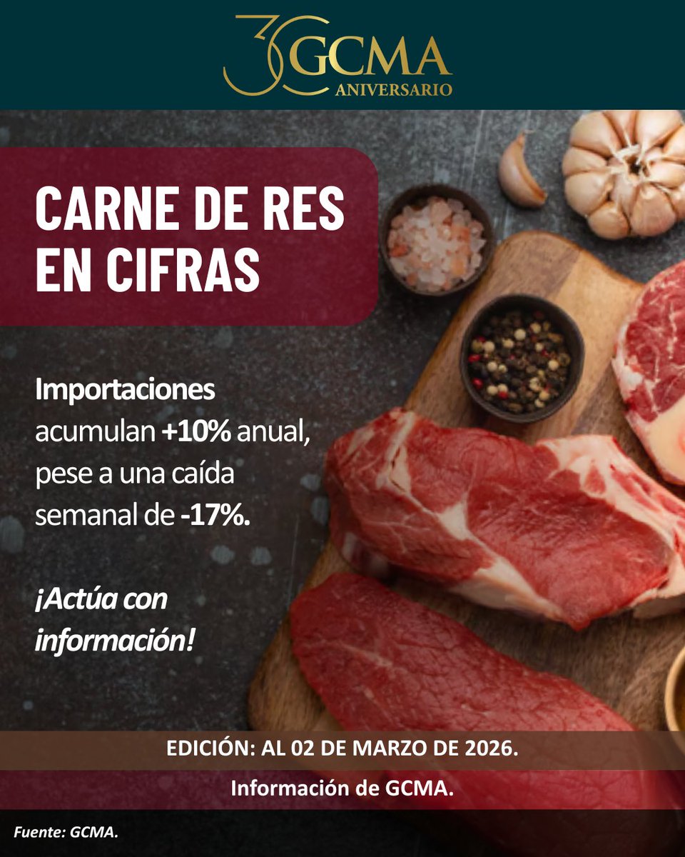 #AgrocomunidadGCMA 🥩📊

Importaciones +10% anual (272.3 mil tm) pese a -17% semanal.
Exportaciones -8% anual.
México +58% semanal en envíos.

¿Ajustaste tu estrategia?

#Ganadería #ComercioExterior #USDA

Contacta a Alberto Velázquez: avelazquez@gcma.com.mx