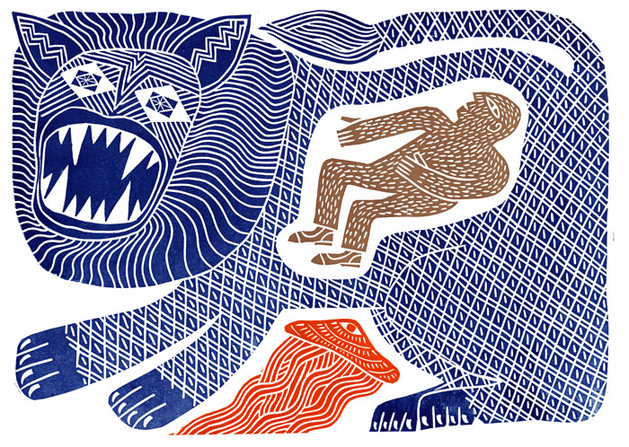 David Jones (b 1939), Gold Man Eaten, Jellyfish to the Rescue.