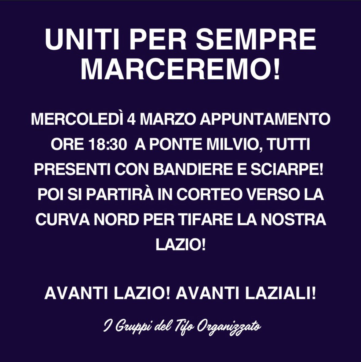 nobullshit48's tweet photo. Appuntamento 18:30 Ponte Milvio.
Esserci. 

#CurvaNord #UltrasLazio #MaledettiLaziali #SSLazio #NoBullshit #settore48 #LiberaLaLazio https://t.co/CRKvkRNWEm