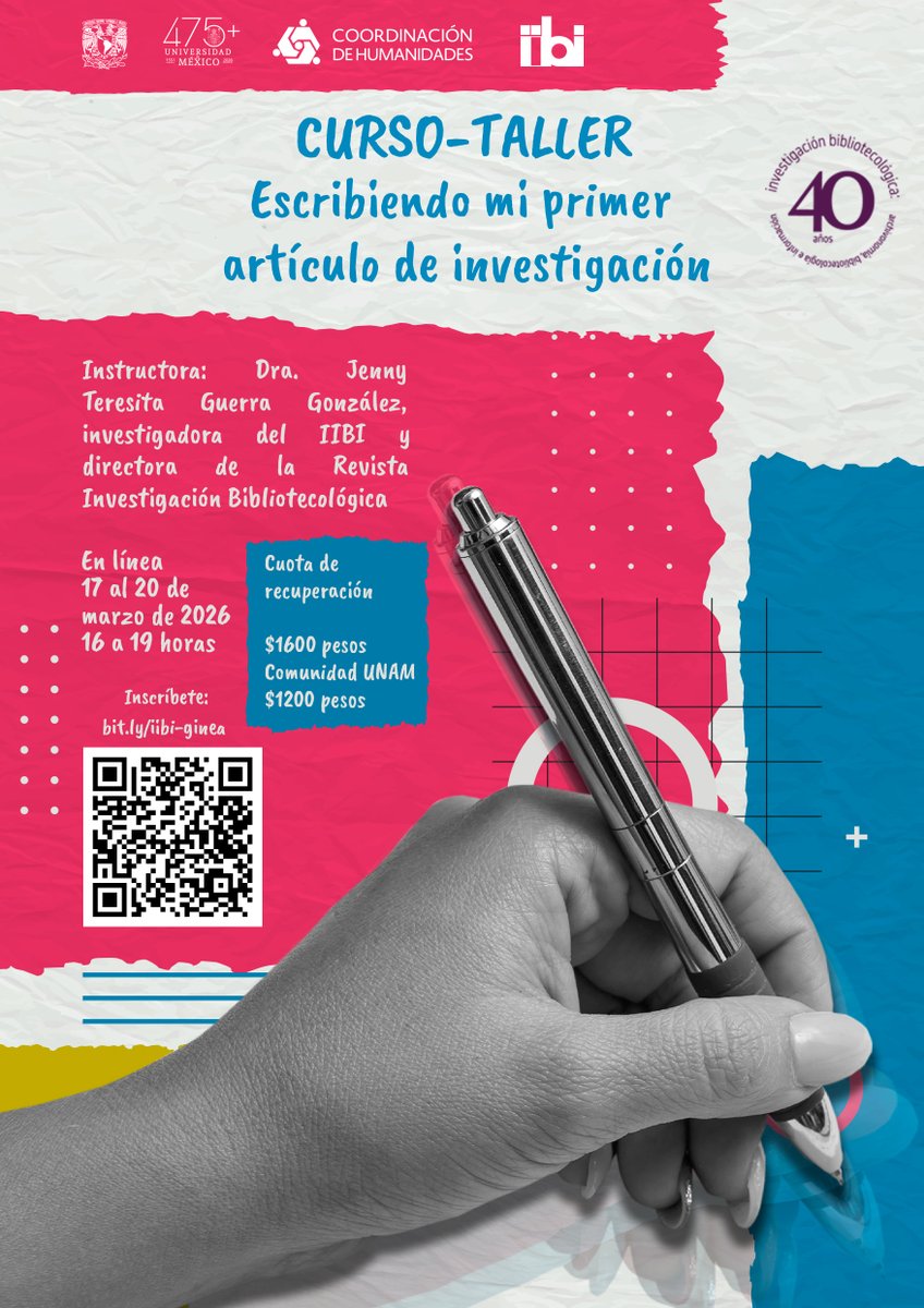 ✍️🎓 ¿Listo para escribir tu primer artículo científico?

Del 17 al 20 de marzo (16–19 h), toma el Curso-Taller con la Dra. Jenny Guerra (IIBI). Cupo limitado a 15 personas.

💻 En línea | $1600 público en general | $1200 Comunidad UNAM
🚀 Inscríbete: bit.ly/iibi-ginea