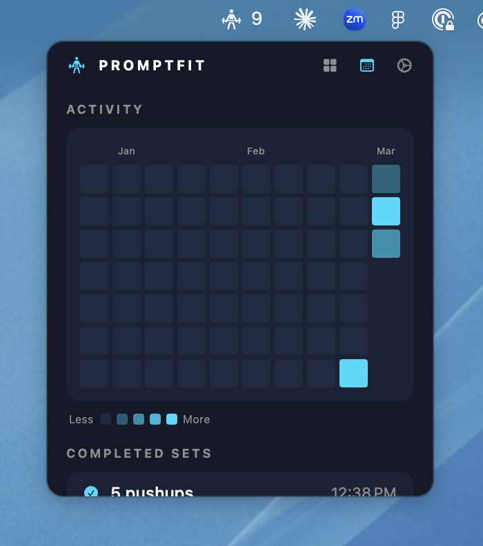 designerbrett's tweet photo. Fun weekend experiment: I built a Mac app that tracks your Claude Code prompts &amp; encourages you work out for each one

Every prompt = a pushup. I'm 9 sets behind from this weekend's building

I catch myself thinking twice before firing off a prompt

Might be onto something here💪 https://t.co/VjjdYs3wEJ