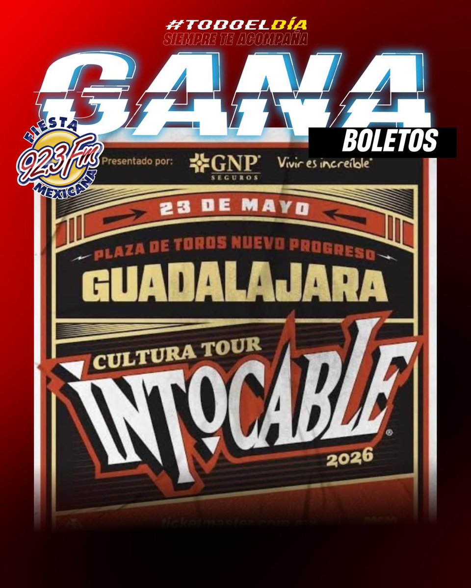 🔥 ¡Se viene algo INTOCABLE para Guadalajara! 🔥Este 23 de mayo, la poderosa energía del Cultura Tour 2026 llega a la Plaza de Toros Nuevo Progreso para hacer vibrar a toda la Perla Tapatía 🤠🎶Prepárate para cantar y vivir una noche llena de éxitos con Intocable 🎟️