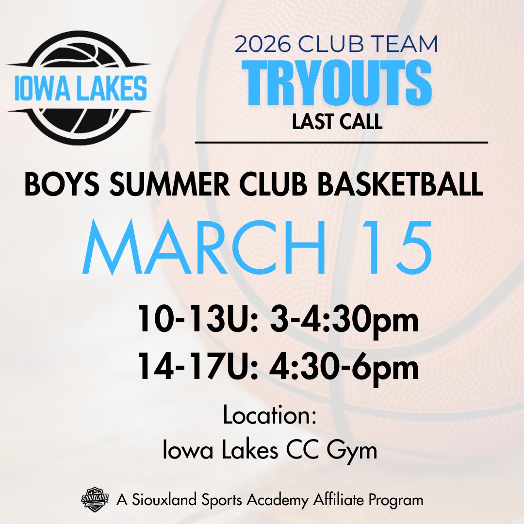 iowalakesbbclub's tweet photo. We will have a last chance tryout March 15th!! https://t.co/QRVblJbGPw