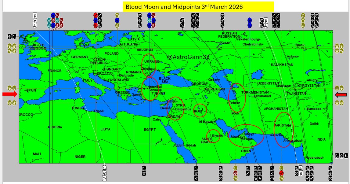 AstroGann33's tweet photo. #BloodMoon #Midpoints #Astrocartography
All the locations currently in the news
#Israel #Lebanon #UAE #Iran #Iraq #Saudi #PakistanAfghanistanWar #HormuzStrait and more.
#astrology
OM https://t.co/LrHzdx6HYw