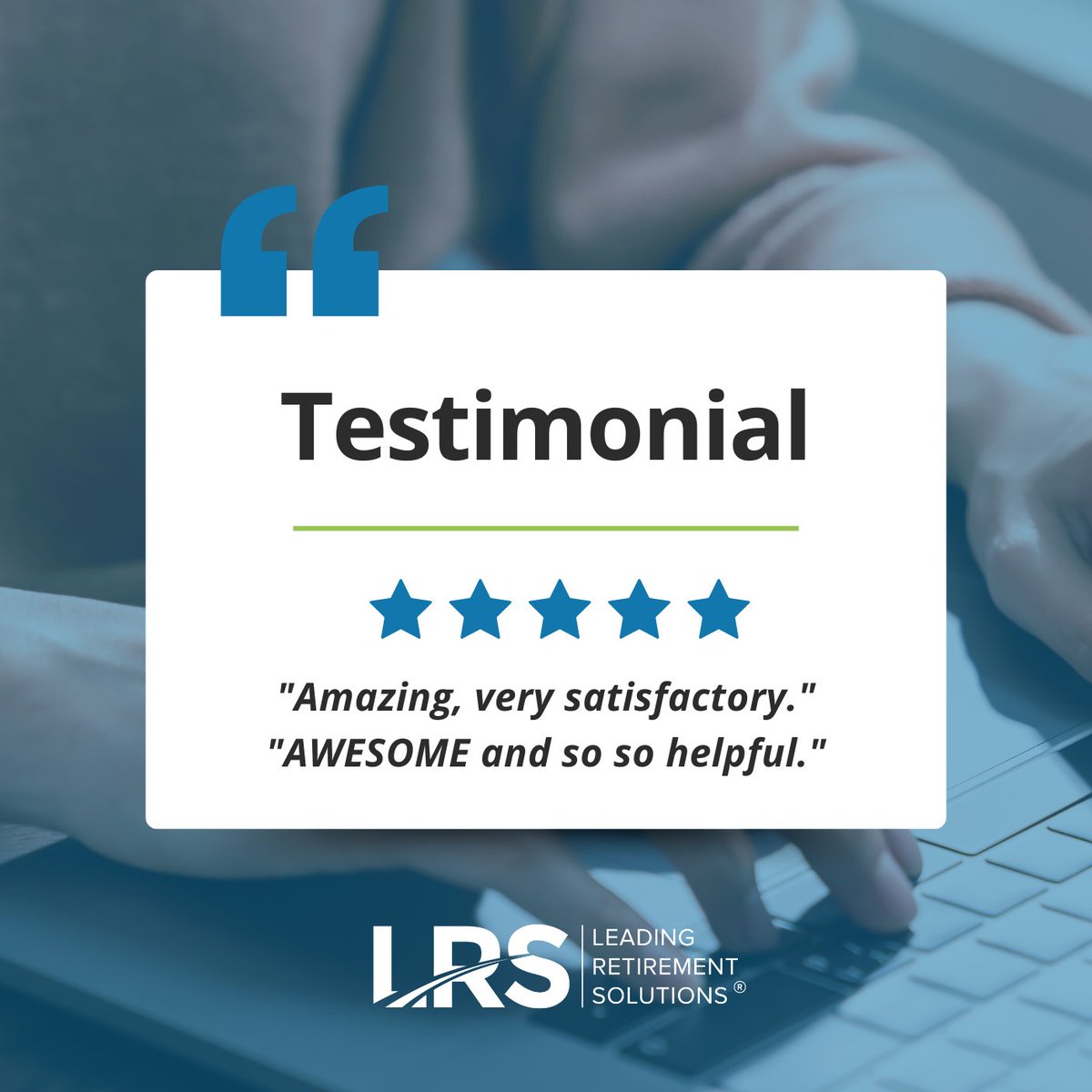 leadrsolutions's tweet photo. "Amazing very satisfactory."
"AWESOME and so so helpful."

Discover how LRS can support your retirement planning: https://t.co/2WWEPp3s3T

#CustomerExperience #LRSCustomerService https://t.co/8nP2XwrETp