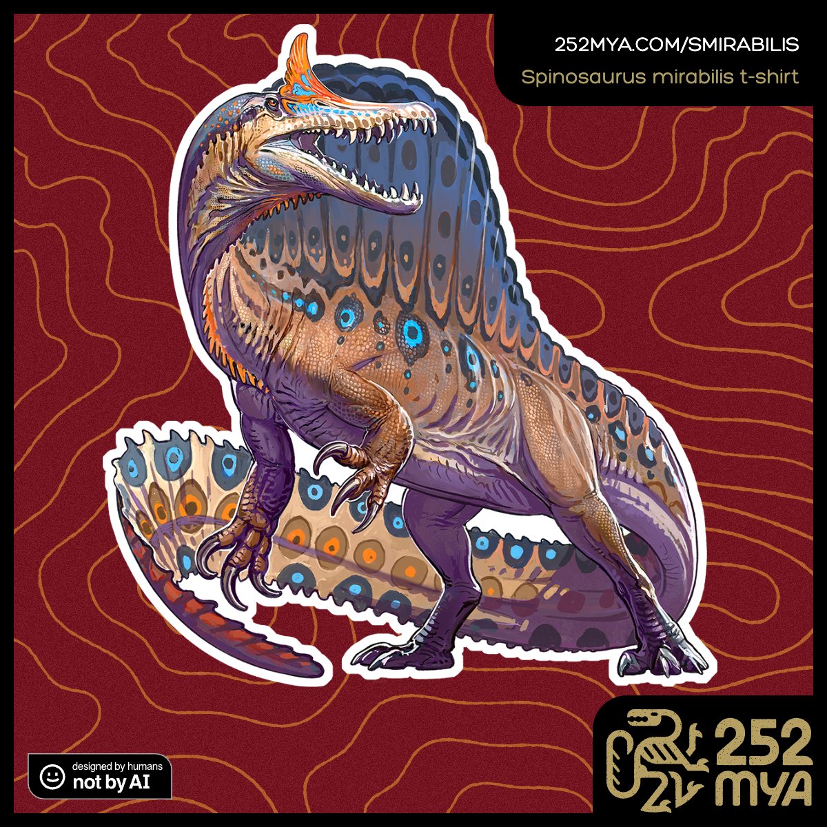Show your love of the newly described scimitar-crested Spinosaurus mirabilis by getting this exclusive t-shirt.

252mya.com/smirabilis

Art by <a href="/webvein/">Mortimer M (Morty)</a>

#fossils #paleontology