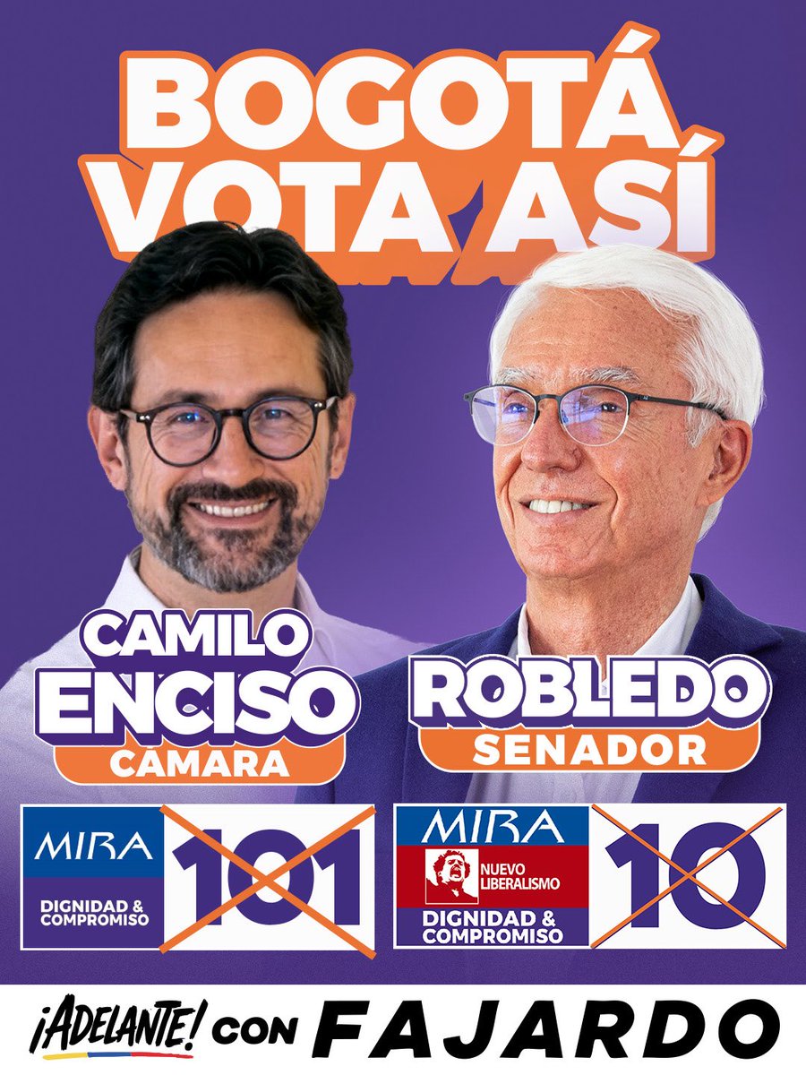 Básicamente mi voto es más obvio, pero siempre estará bueno recordarlo <a href="/JERobledo/">Jorge Enrique Robledo Senado #10 Ahora Colombia</a> <a href="/camiloencisov/">Camilo Enciso</a>