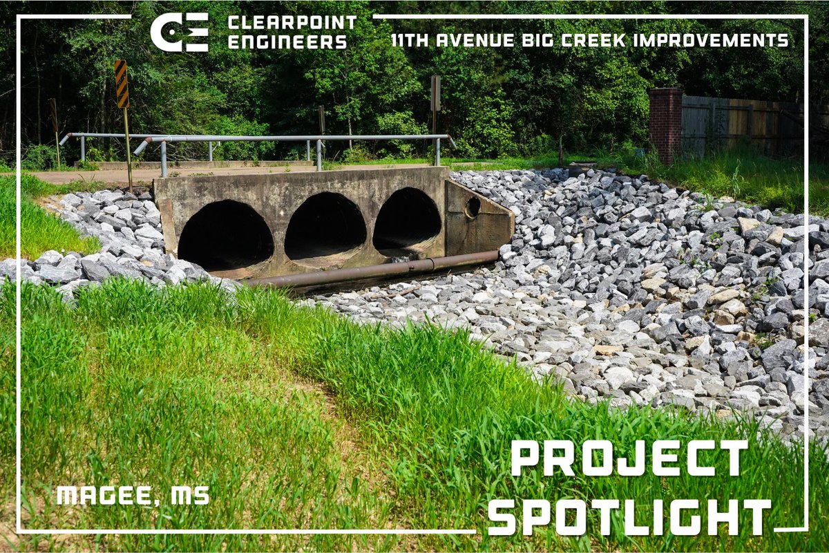 ClearpointCons1's tweet photo. Clearpoint Engineers was proud to support the City of Magee with an NRCS Emergency Watershed Protection project addressing erosion along Big Creek at 11th Avenue.

The work stabilized the streambank and protected nearby roads and utilities for years to come. https://t.co/KmidqC6kRl