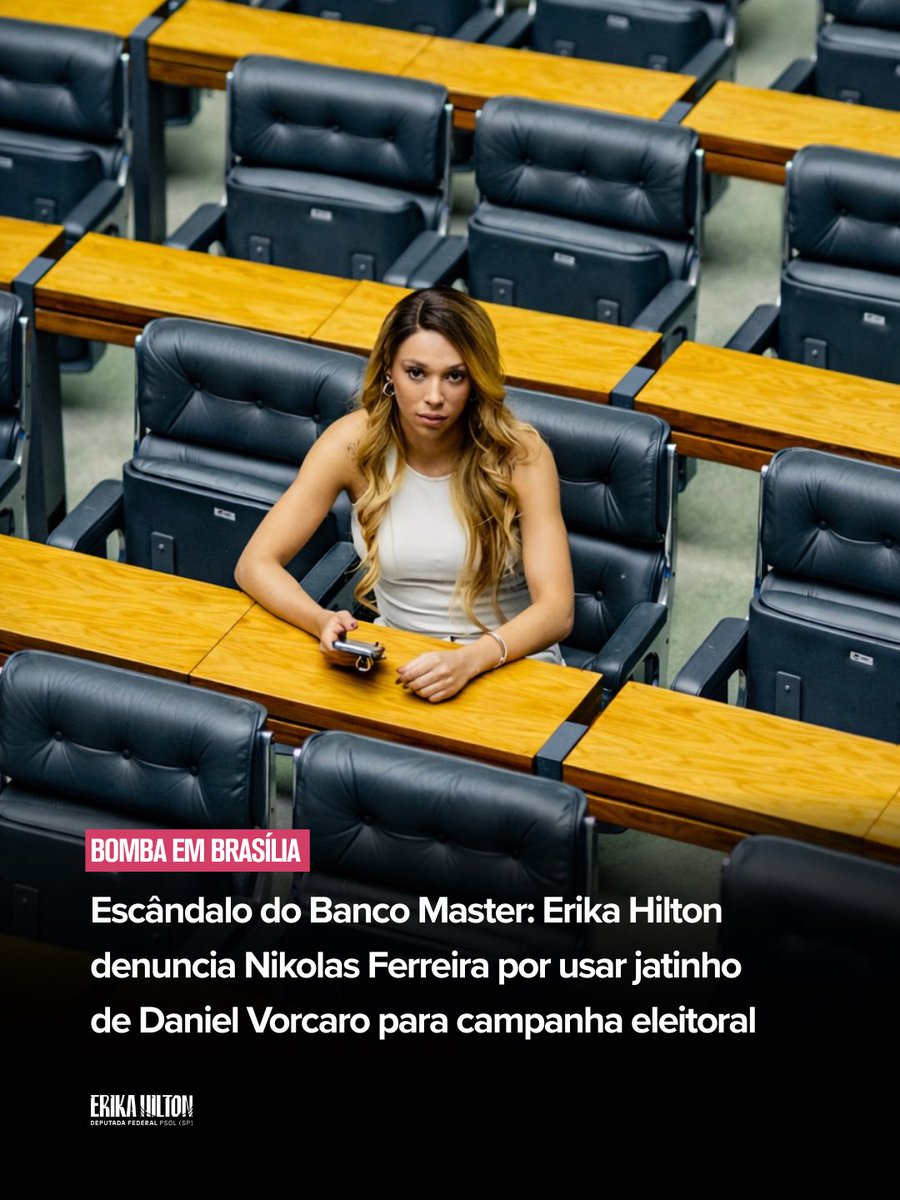 🚨 BOMBA EM BRASÍLIA

Os jornais acabam de revelar que Nikolas Ferreira e o pastor Guilherme Batista, da Igreja da Lagoinha, utilizaram o jatinho de luxo de Daniel Vorcaro, líder do esquema do Banco Master, para fazer campanha eleitoral para o presidiário Jair Bolsonaro em 2022.