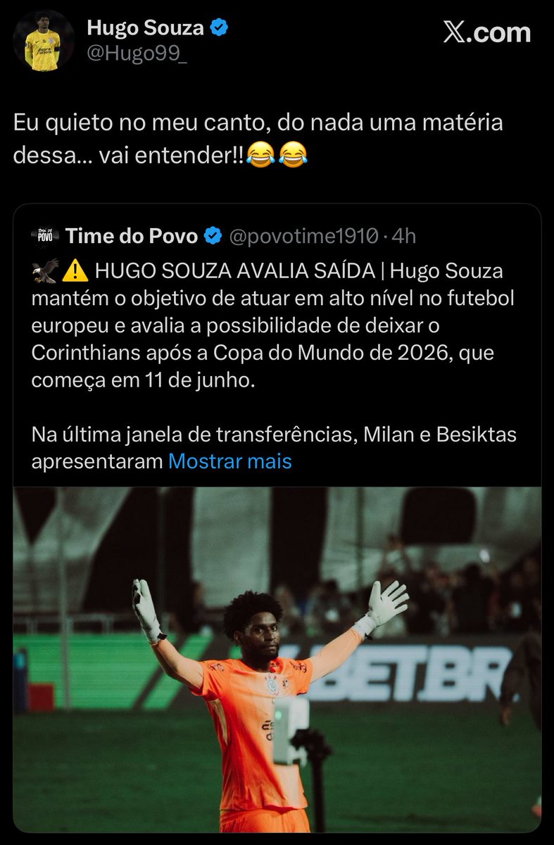povotime1910's tweet photo. Hugo Souza responde notícia do Globo Esporte: https://t.co/IE96wKgFkq