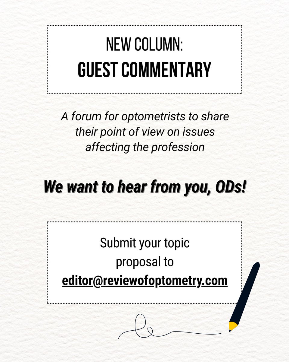 revoptom's tweet photo. 🎙️ODs: Do you have an issue affecting the profession you'd like to discuss? Submit your topic proposal to editor@reviewofoptometry.com for a chance to be featured in an upcoming Guest Commentary column. 

#optometry #optometrist #eyecare #eyedoctor #optometrylife #optometryschool https://t.co/wyFYbJmDyV