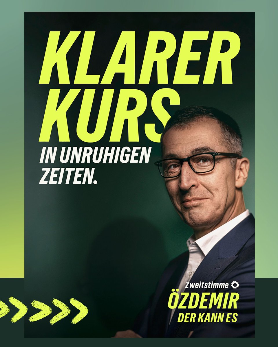 Respekt: Grüne in BW von 23 auf 27 % gesprungen – nur 1 Pt hinter CDU! Starke Bilanz in Klimaschutz, Erneuerbaren, Innovation &amp; sozialer Gerechtigkeit. 
Cem Özdemir führt klar als MR-Wunsch!
Merz enttäuscht? 
Dann Grün wählen: für echten Fortschritt statt Stillstand.