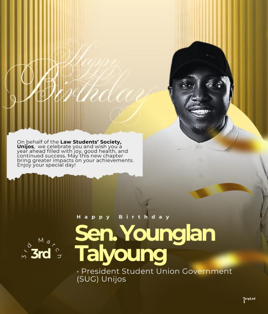 Lss_unijos's tweet photo. The Law Students’ Society heartily celebrate with Sen. Younglan Talyoung on his birth anniversary.
As you mark another year, we wish you wisdom for leadership and decision making, and success in all your endeavours. 
May this new chapter be marked by impactful achievements... https://t.co/fooWdJS7t1
