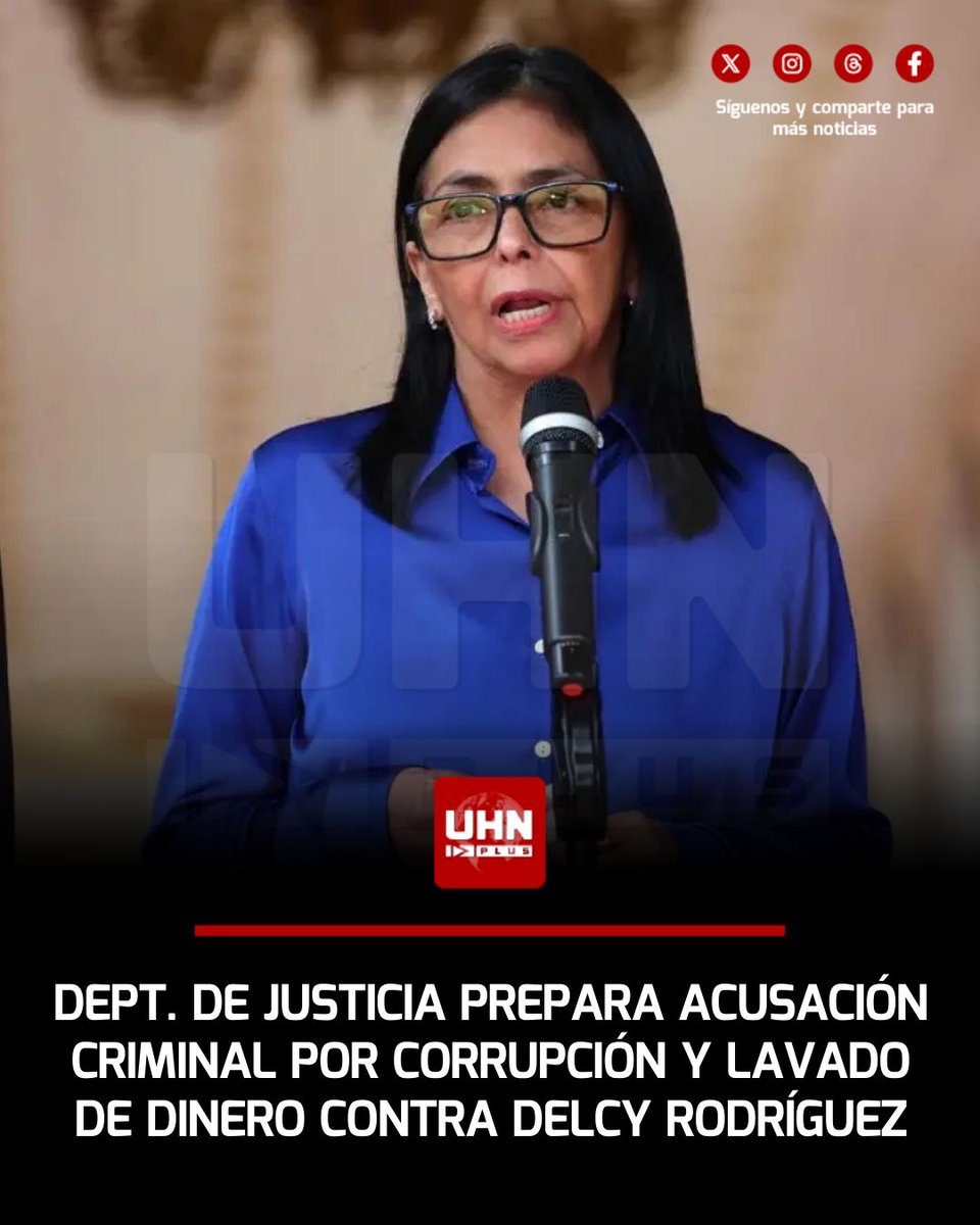 🇺🇸🇻🇪‼️ | ÚLTIMA HORA — El Departamento de Justicia de Estados Unidos prepara una acusación penal contra Delcy Rodríguez por corrupción y lavado de dinero, con respaldo del Presidente Donald J. Trump, según un reporte exclusivo de Reuters. De acuerdo con la agencia, la medida