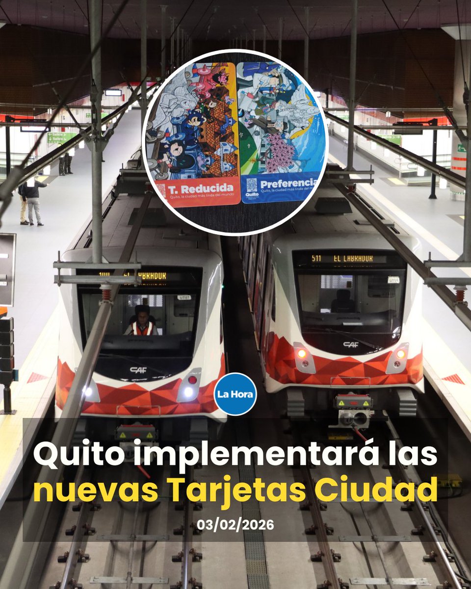 lahoraecuador's tweet image. El Municipio de Quito lanzará entre la segunda y tercera semana de marzo de 2026 las nuevas Tarjetas Ciudad 🪪, que integran el pago del transporte municipal y el metro. Conoce más 👉 lhra.ec/qg01FaJ