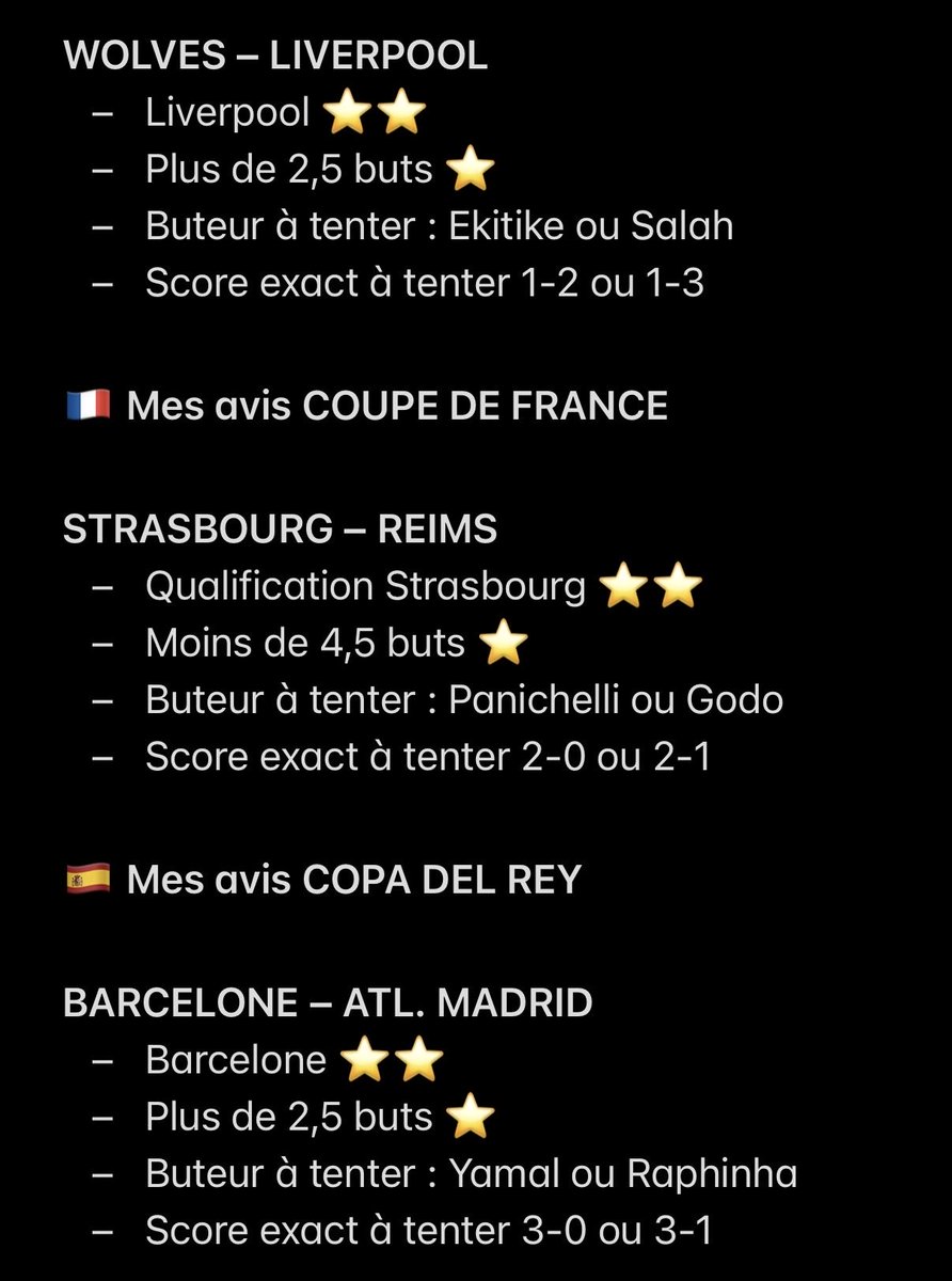 🔥 Mes avis pour ce soir ! 

💭 6 matchs au programme ce soir, il y a de quoi faire, plus qu’à faire les bons choix.

❤️ Un p’tit LIKE pour le soutien ?!